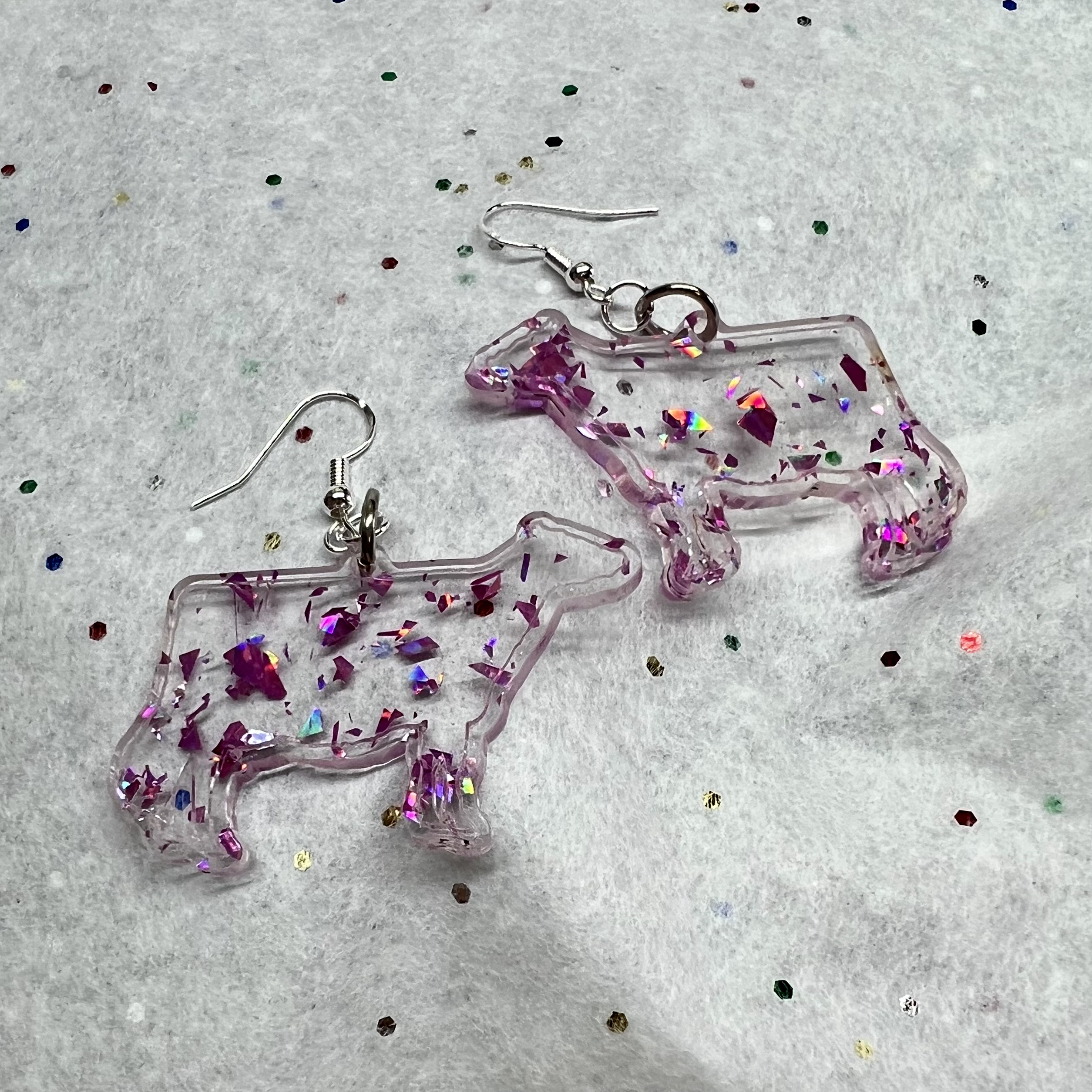 Acrylic Sparkle Cow Earrings